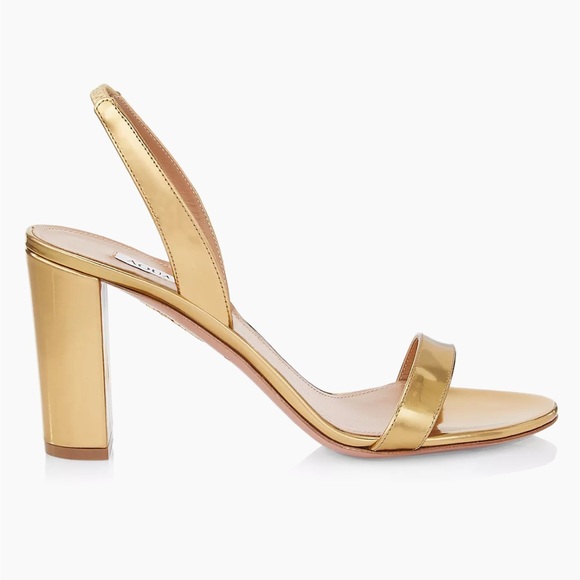 New Aquazzura Gold Metallic Leather Block Heel Sandal - Picture 7 of 9